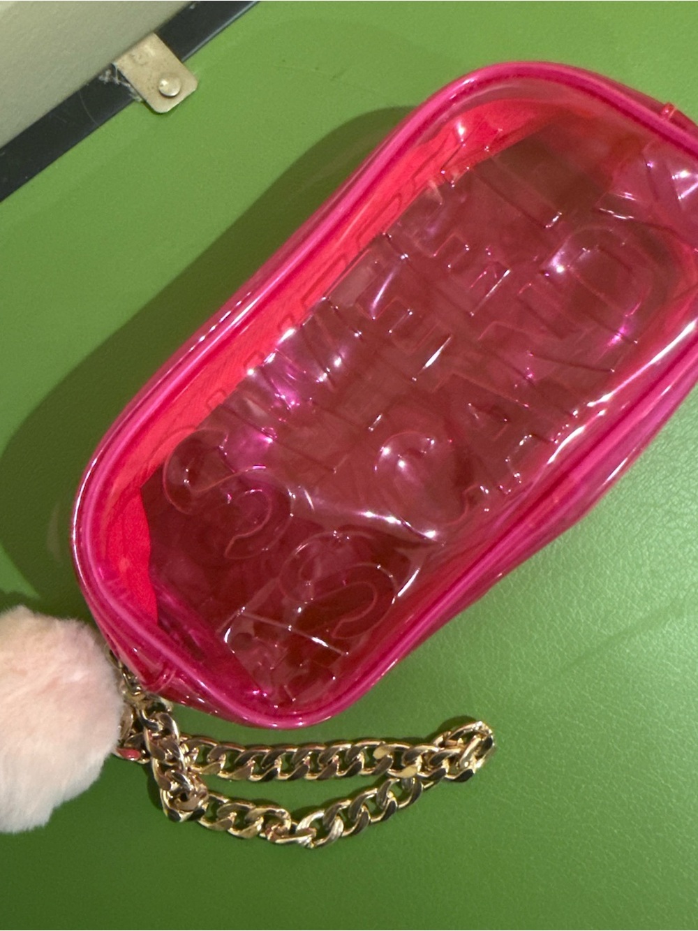 Ariana Grande Sweet As Candy Pink Transparent Wristlet Pouch with Gold Chain